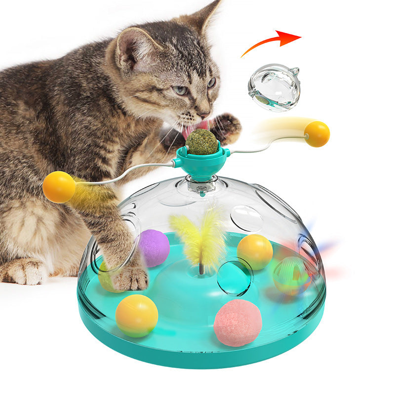 Meows Windmill Cat Toy, Interactive Turntable with Catnip and Luminous Ball