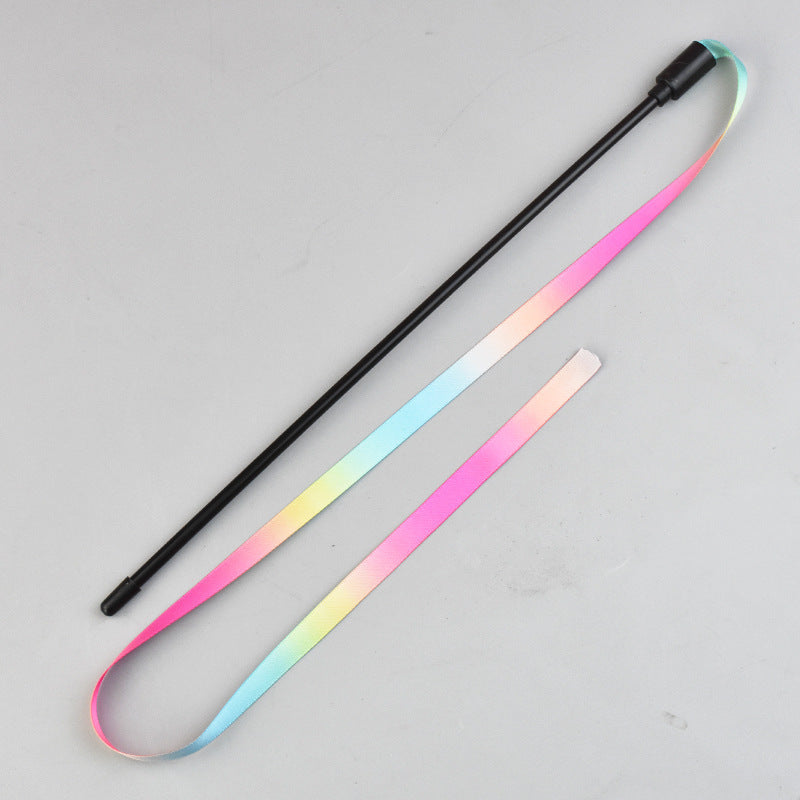 Interactive Cat Rainbow Teaser Wand with Colorful Ribbon