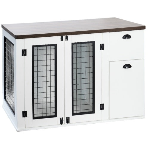 Wooden Furniture-Style Dog Cage, Double Door with Side Cabinet.