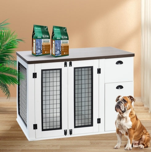 Wooden Furniture-Style Dog Cage, Double Door with Side Cabinet.