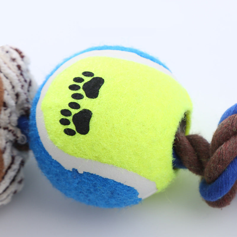 Pet Dog Toy – Corduroy Tennis Ball with Cotton Rope, Bite-Resistant, Interactive Sound.